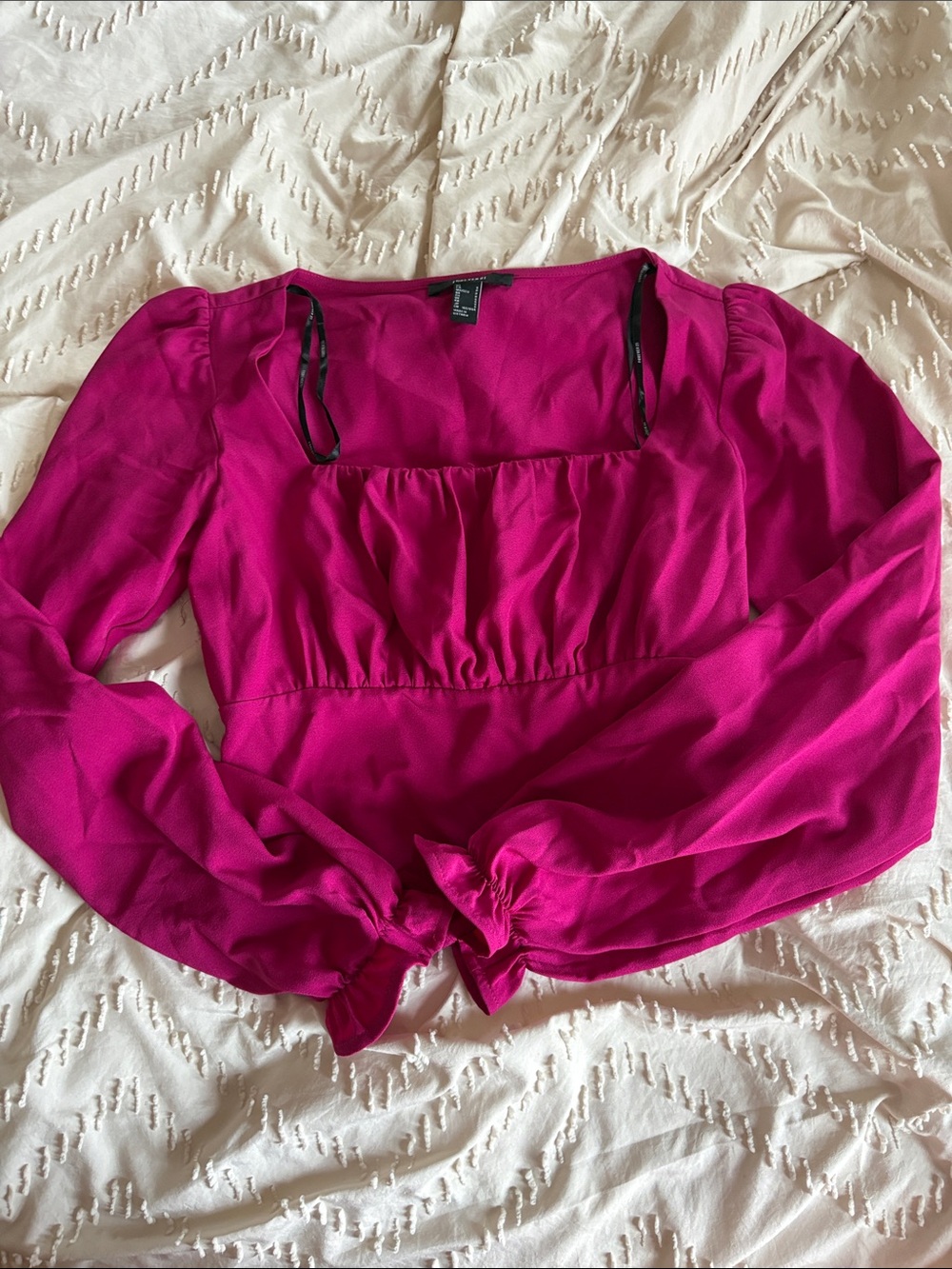 Forever 21 Fuchsia Square Neck Puff Sleeve Blouse